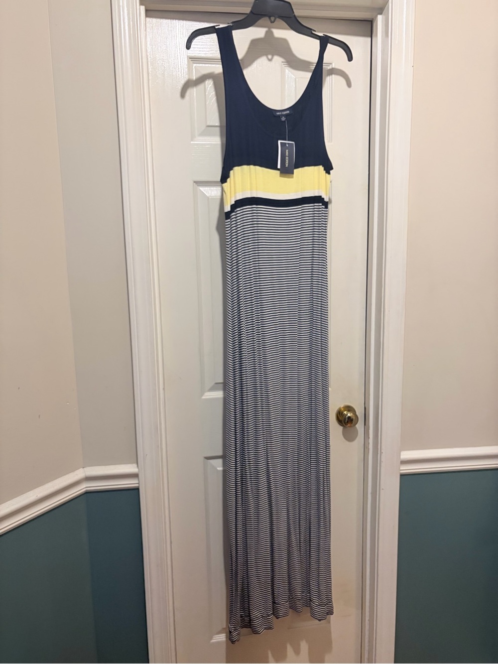 Max Edition Navy and Yellow Striped Sleeveless Maxi Dress
